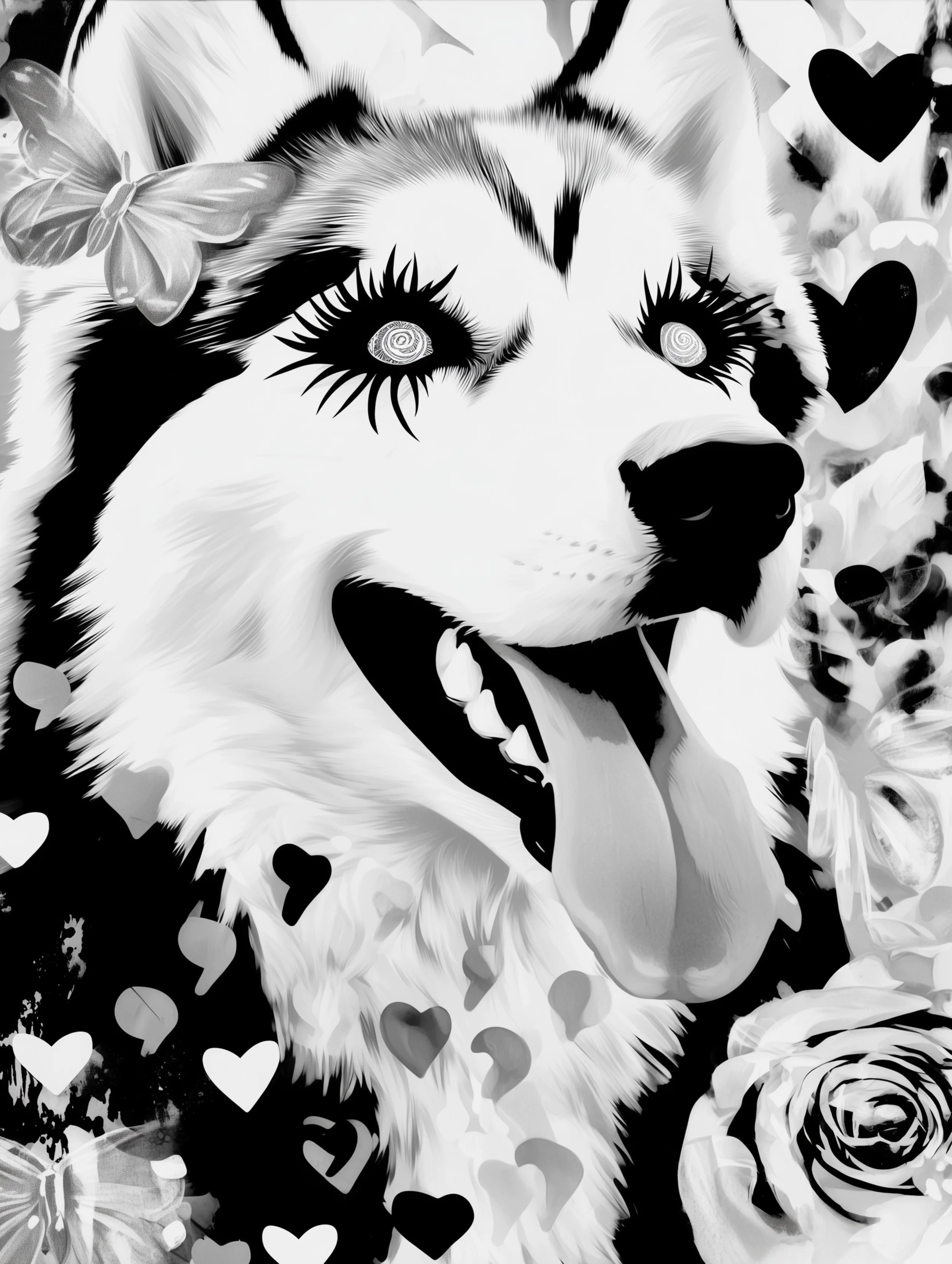 Free printable dog coloring page for adults featuring undead husky